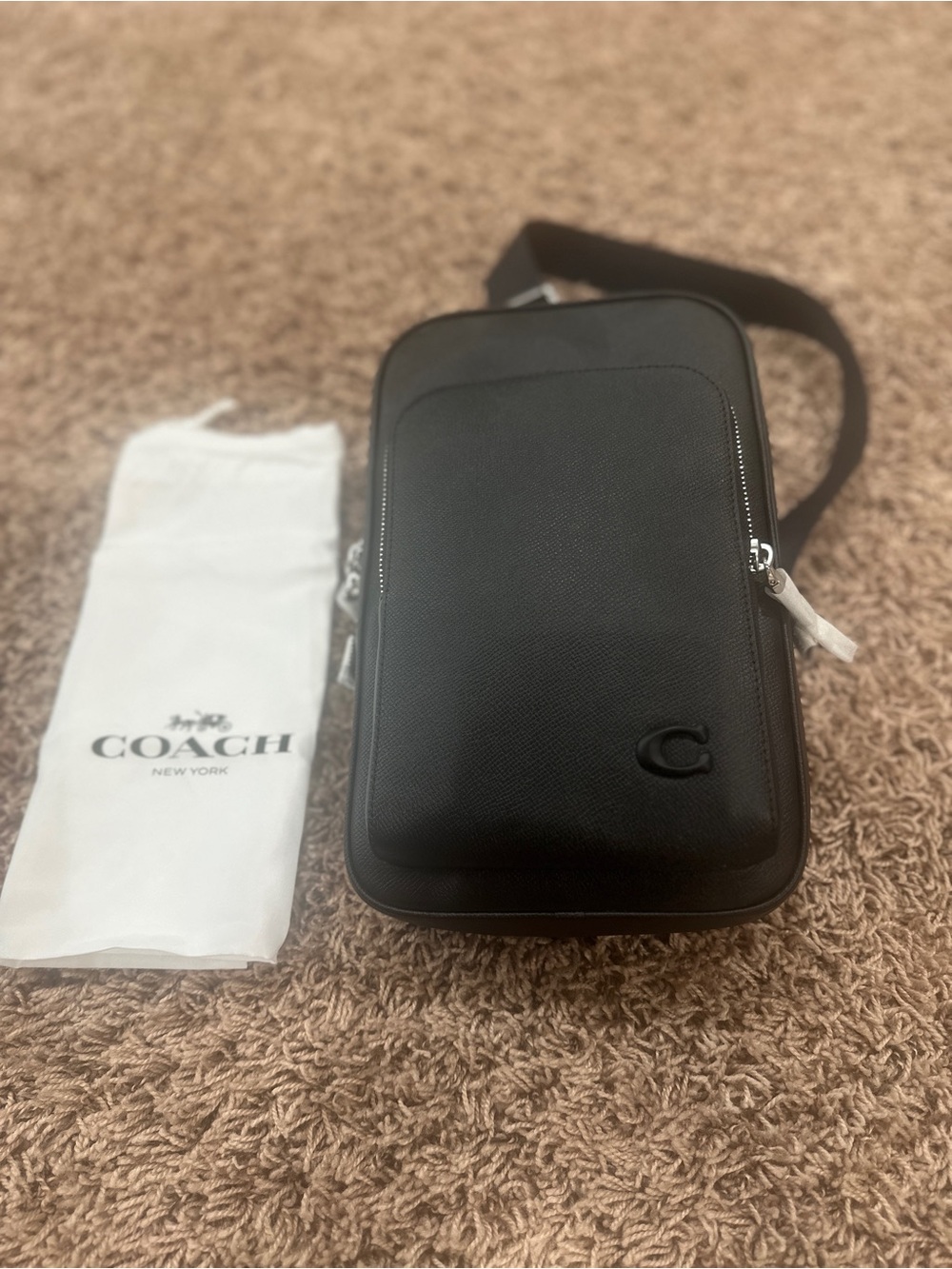 NWT Coach Black Men's Leather Sling Bag with Front Pocket